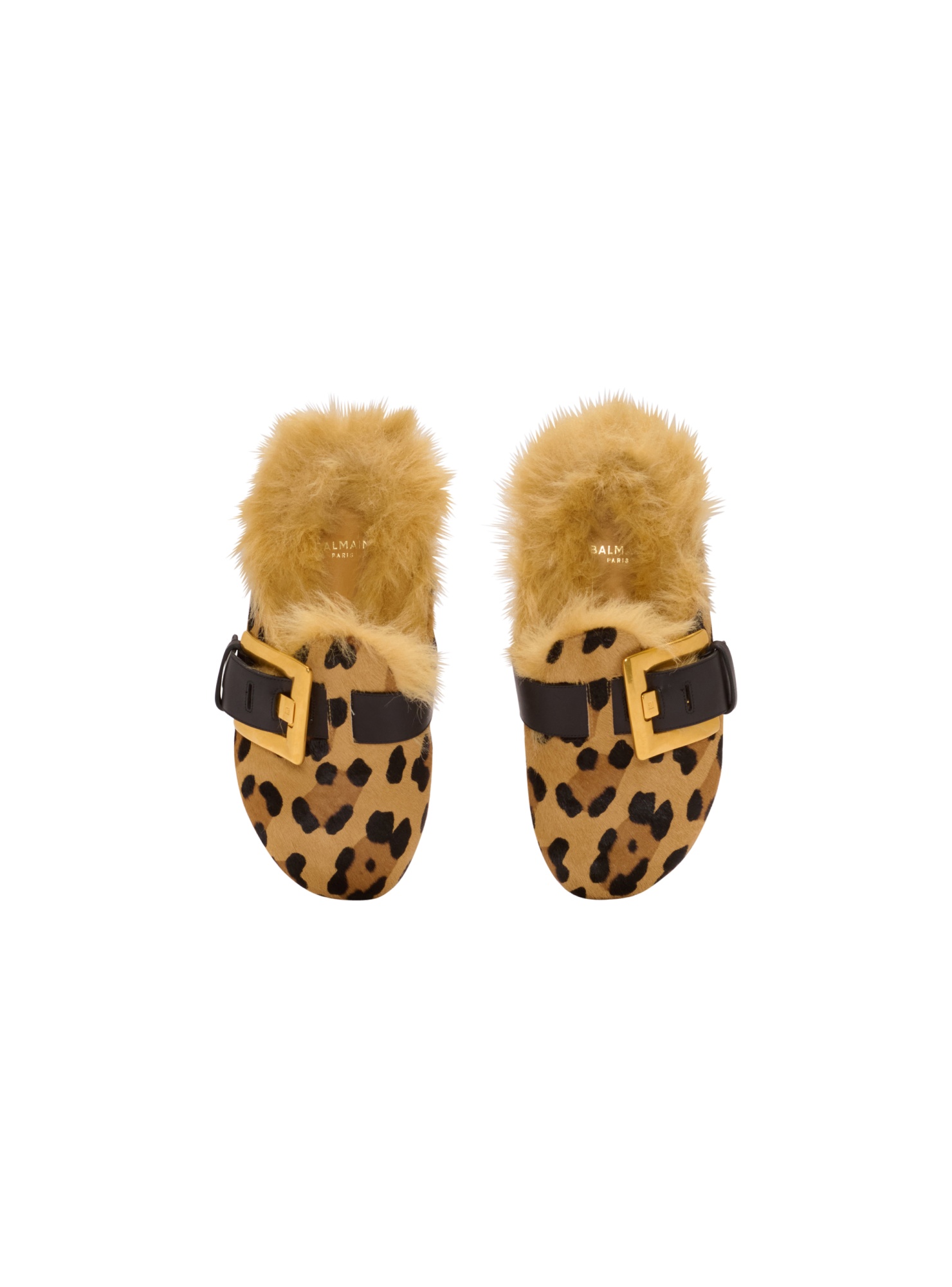 Balmain Anthem Leopard Print Ponyskin Leather And Faux Fur Mules In Animal Print