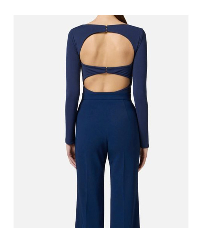 Elisabetta Franchi Cut-out Viscose Top With Gold Accent In Blue