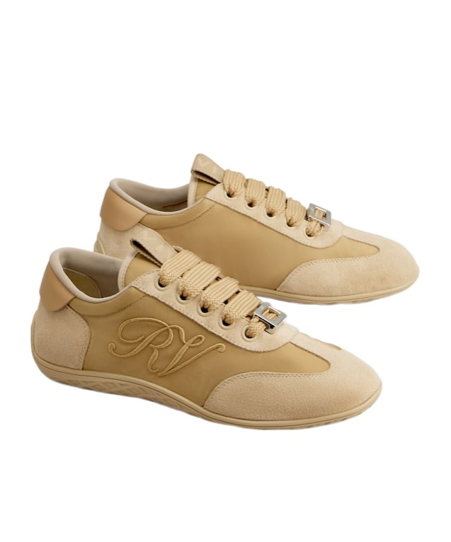 Roger Vivier Viv Low Leather-trimmed Satin Sneakers In Neutral