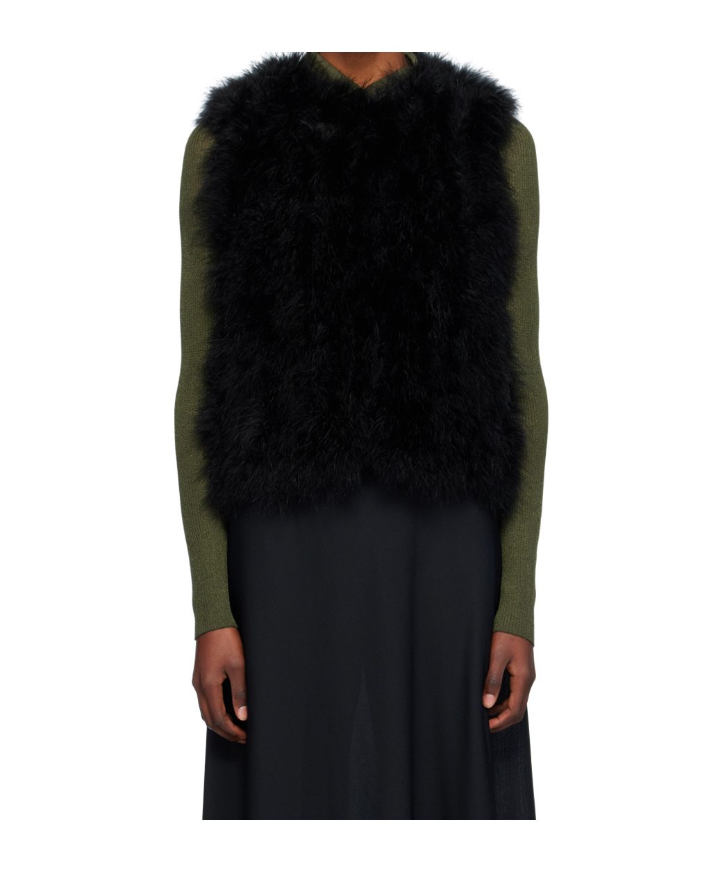 Yves Salomon Sleeveless Feather Silk Coat In Black