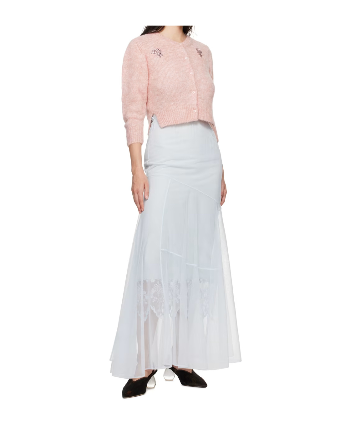 Simone Rocha Pink Cropped Alpaca Knit Cardigan In Pink