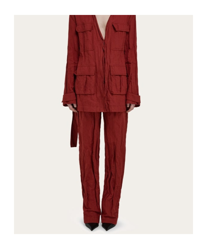 Ferragamo Crinkled Pleated Pants In College Red