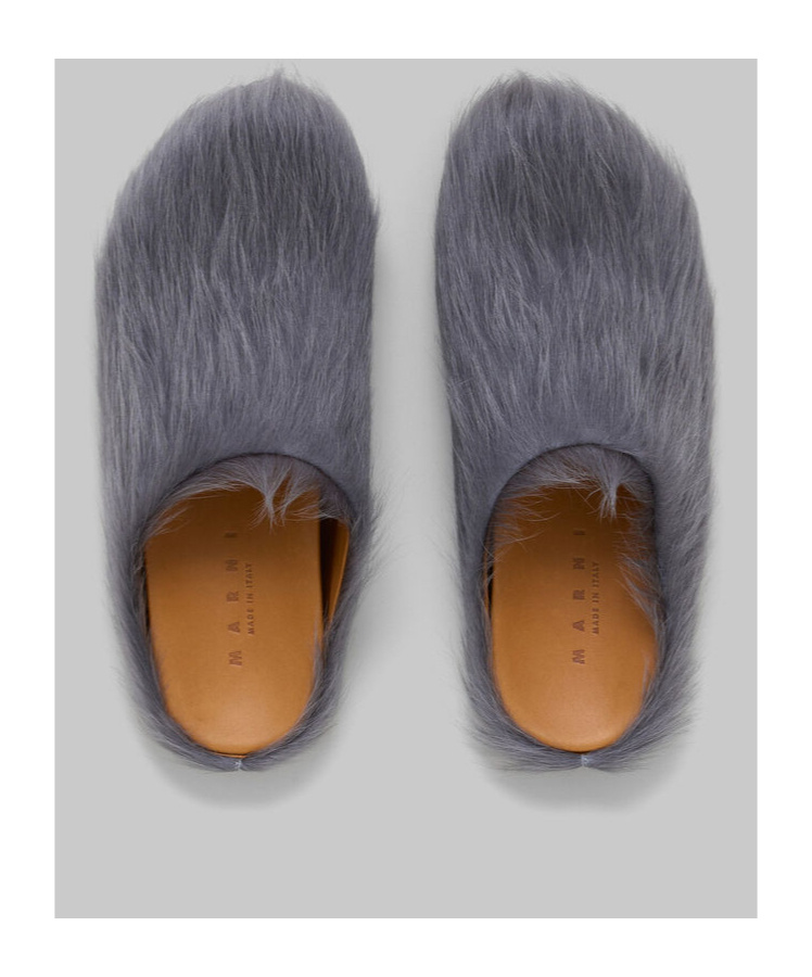 Marni Fussbet Sabot Calf-hair Slippers In Gray