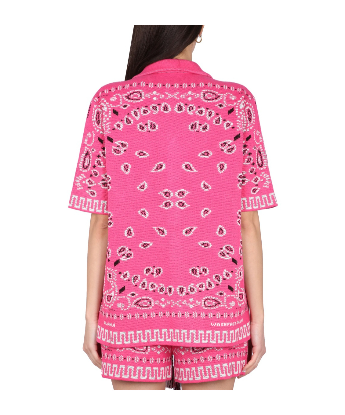 Alanui Knit Bandana Print Short Sleeve Top In Pink