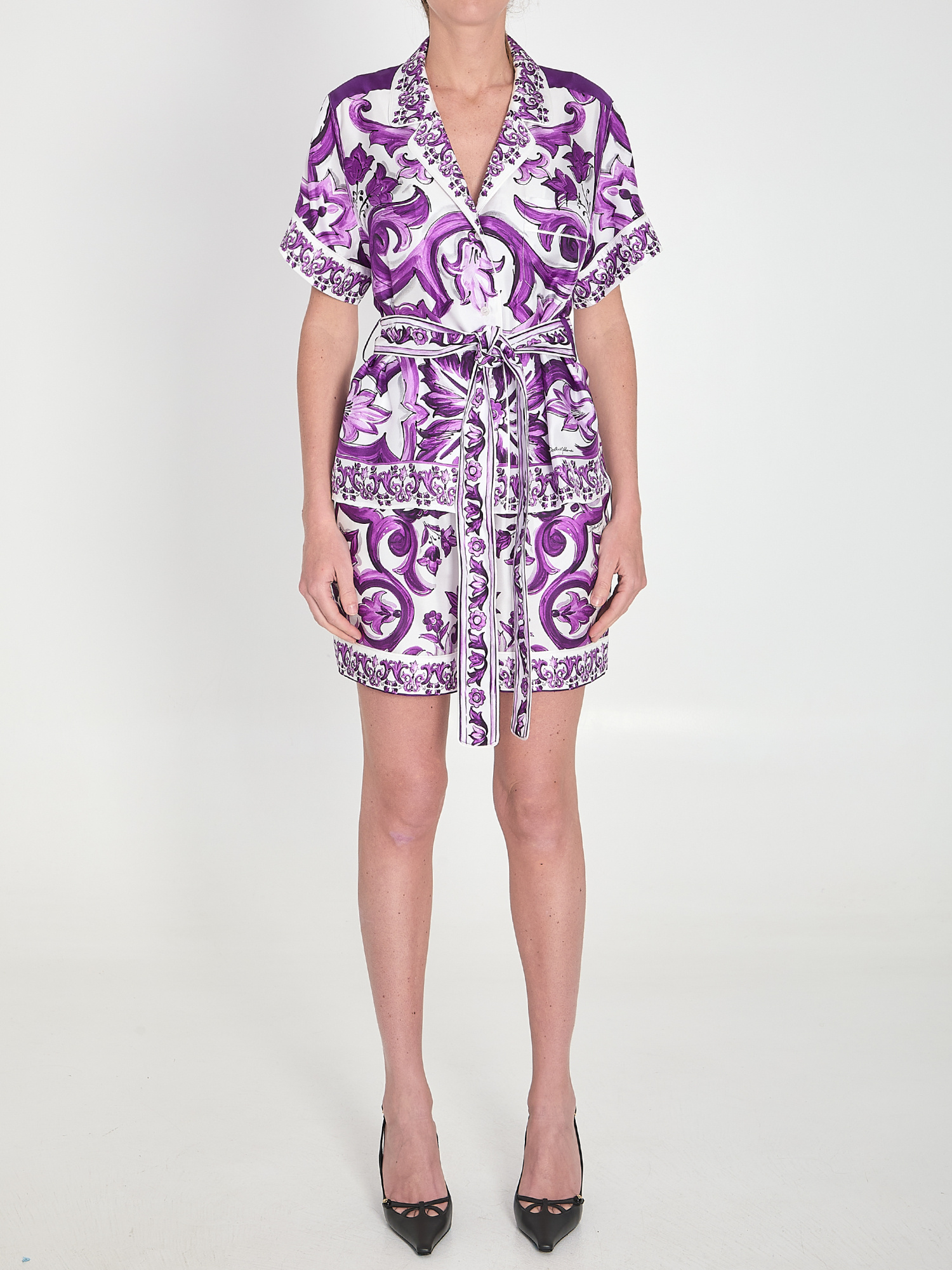 Dolce & Gabbana Majolica Print Silk Twill Shirt Women