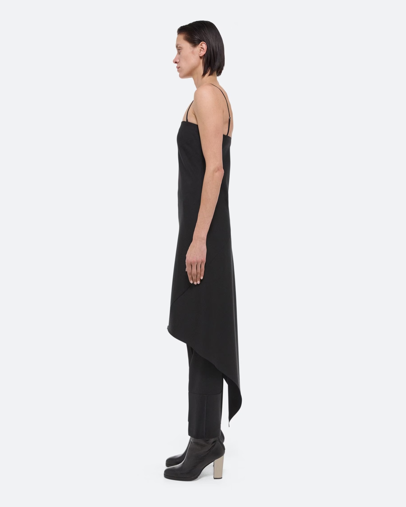 Helmut Lang Asymmetrical Hem Midi Dress In Black