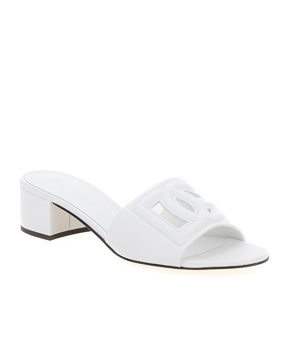 Dolce & Gabbana White Mules With Low Heel And Dg Millennials Detail In Smooth Leather Woman In White