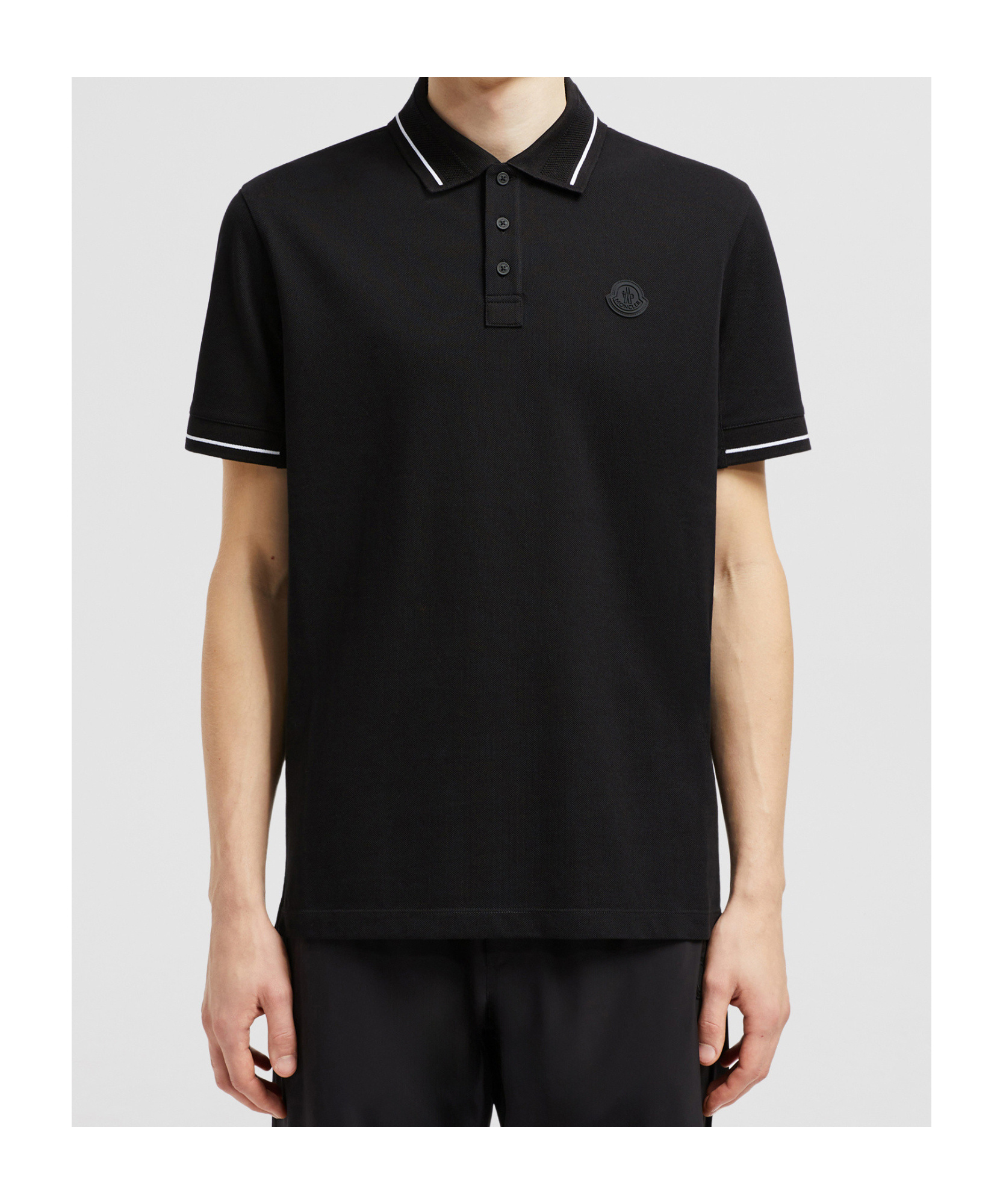 Moncler Men Tricolor-trimmed Cotton Piquet Polo Shirt Navy In Black