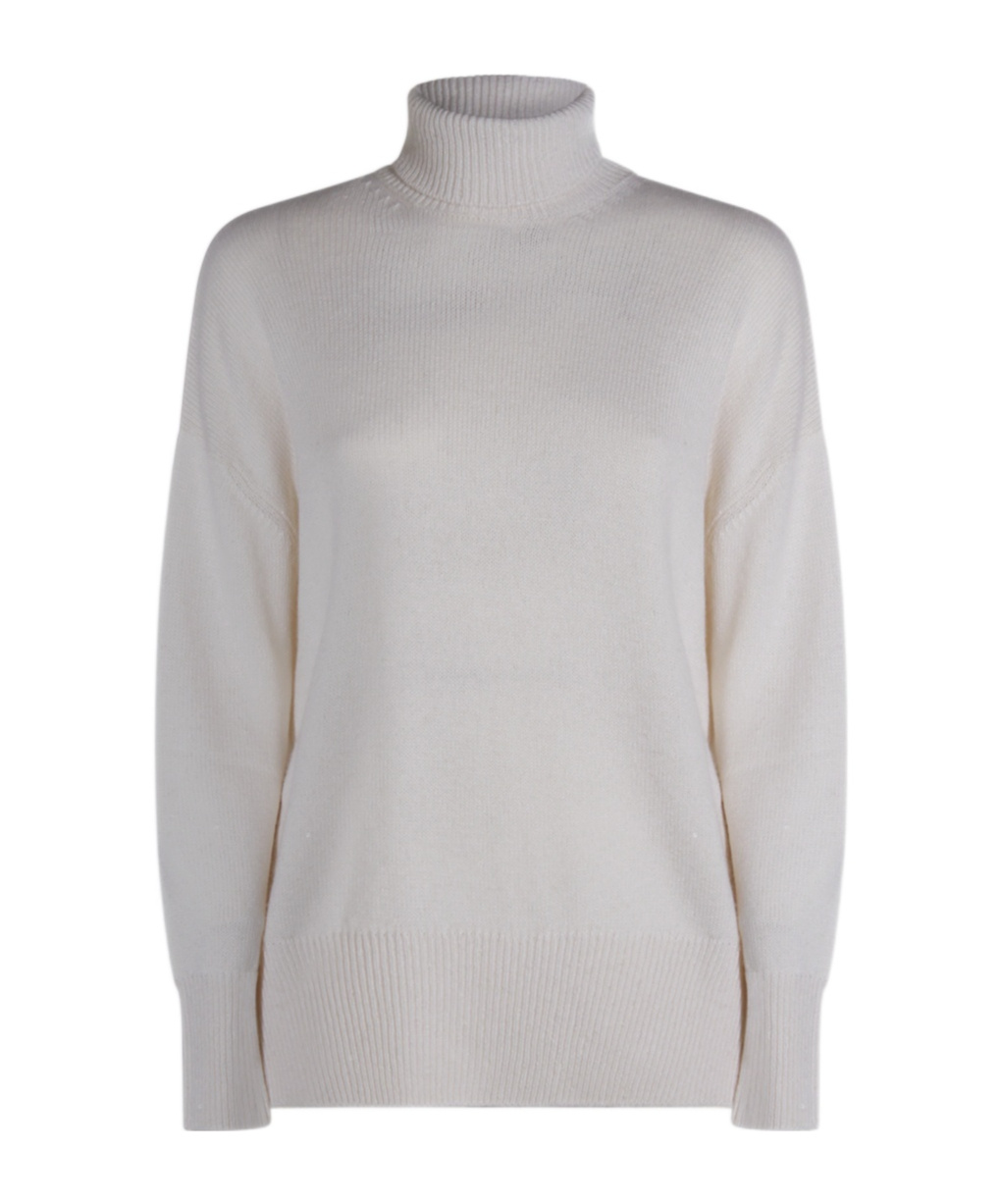 Brunello Cucinelli Long Sleeve Turtleneck Knitwear With Ribbed Cuffs And Hem In White