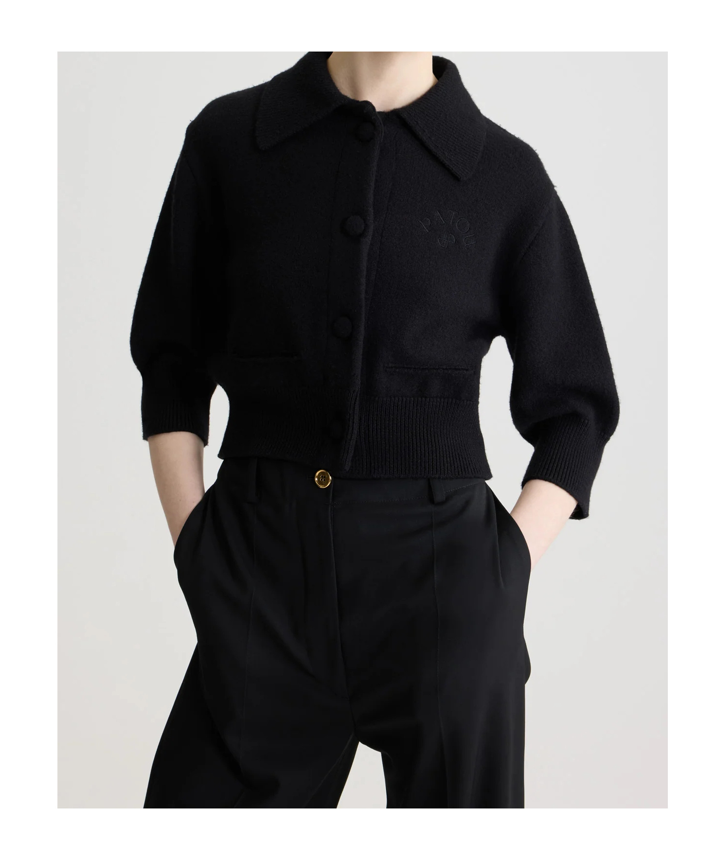 Patou Buttoned-up Wool Cardigan In Black