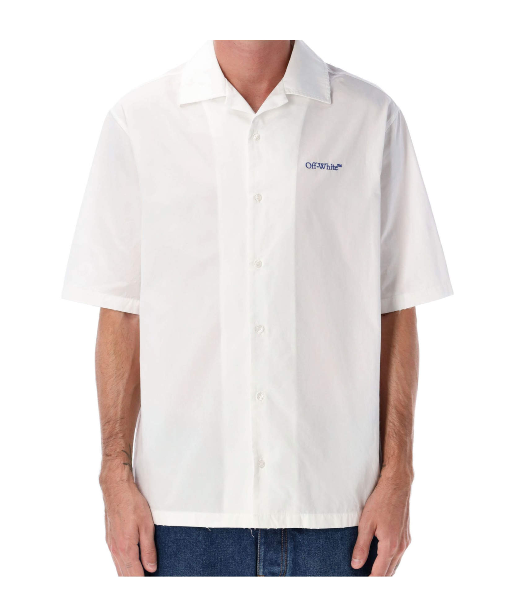 Off-white Brush Arrow Poplin Bowling Shirt With Embroidered Logo In White