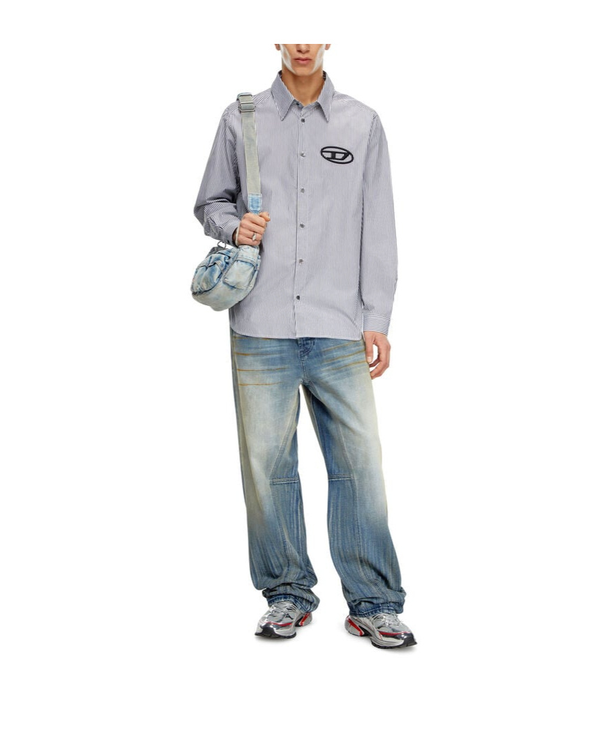 Diesel S-simply-e Striped Cotton Shirt In Gray