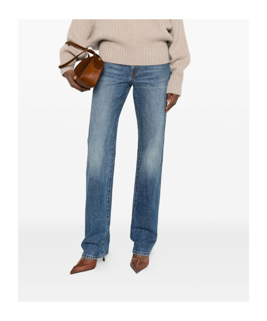 Khaite Whiskered Denim Trousers In Blue