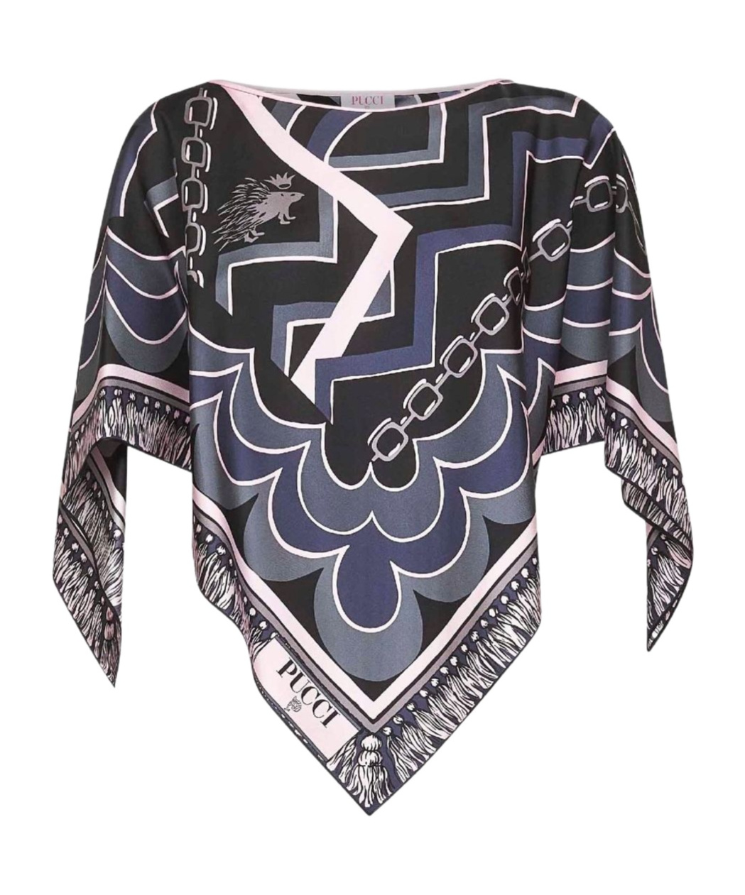 Pucci Geometric Patterned Silk Blouse With Asymmetric Hem In Multi