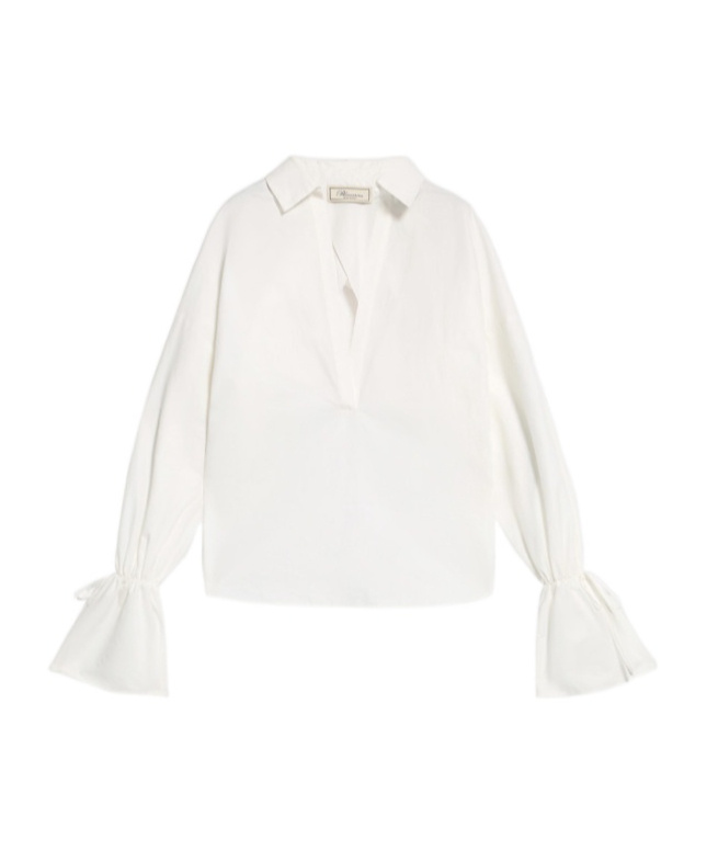 Blumarine Polo Neck Blouse In Poplin In White