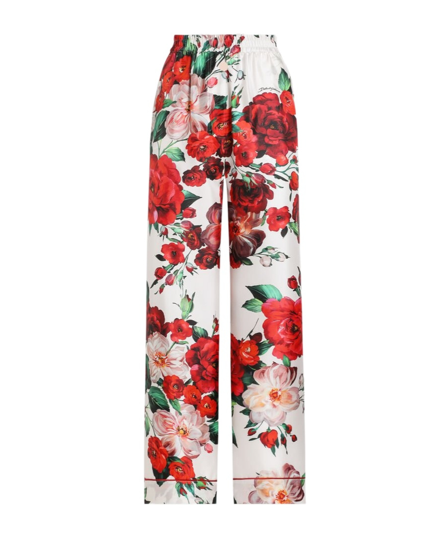 Dolce & Gabbana Satin Pajama Pants With Rose Print In Multicolor