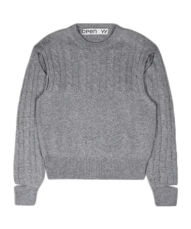 Open Yy Convertible Cable Knit Sweater In Gray