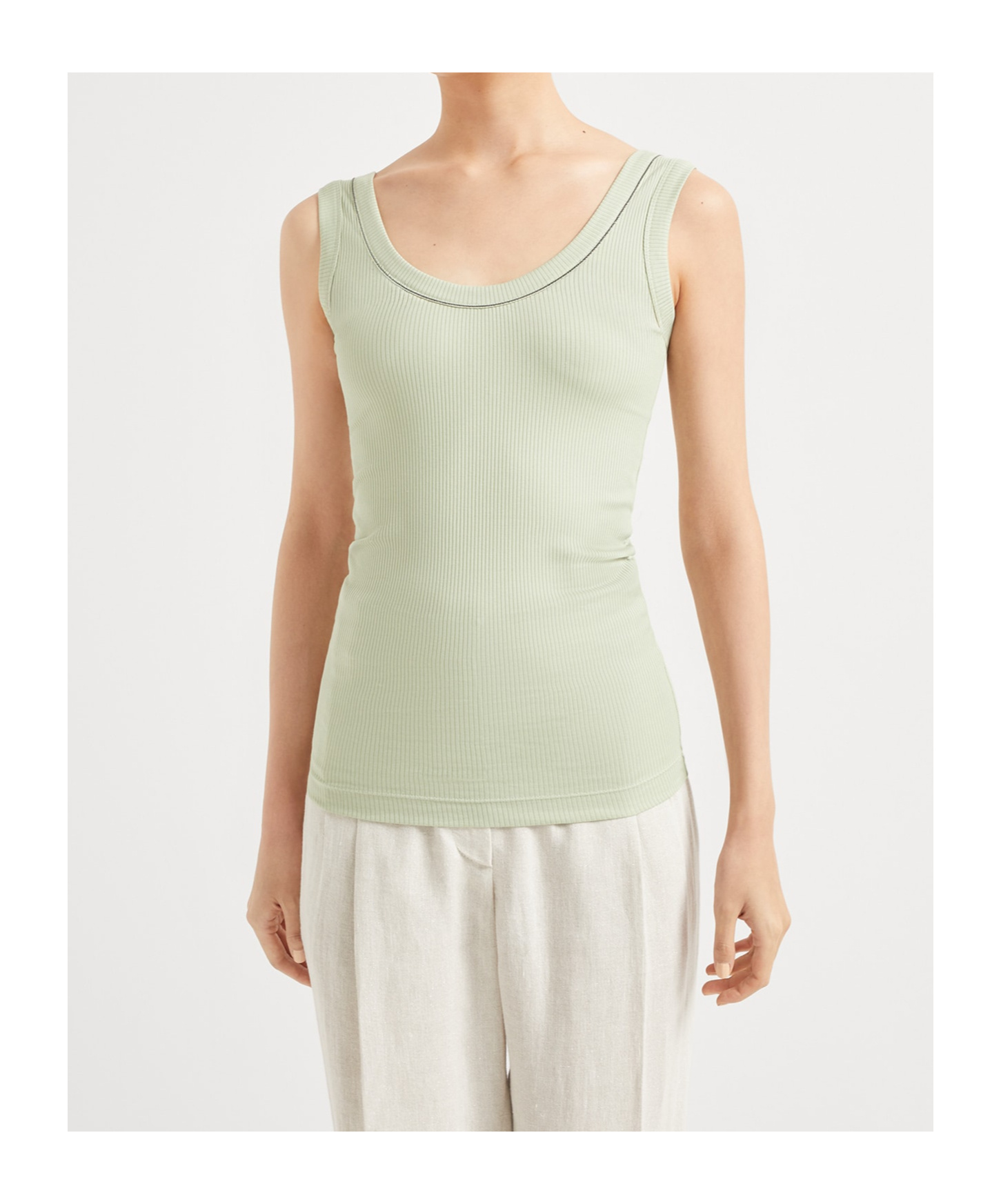 Brunello Cucinelli Ribbed Jersey Tank Top In Nude