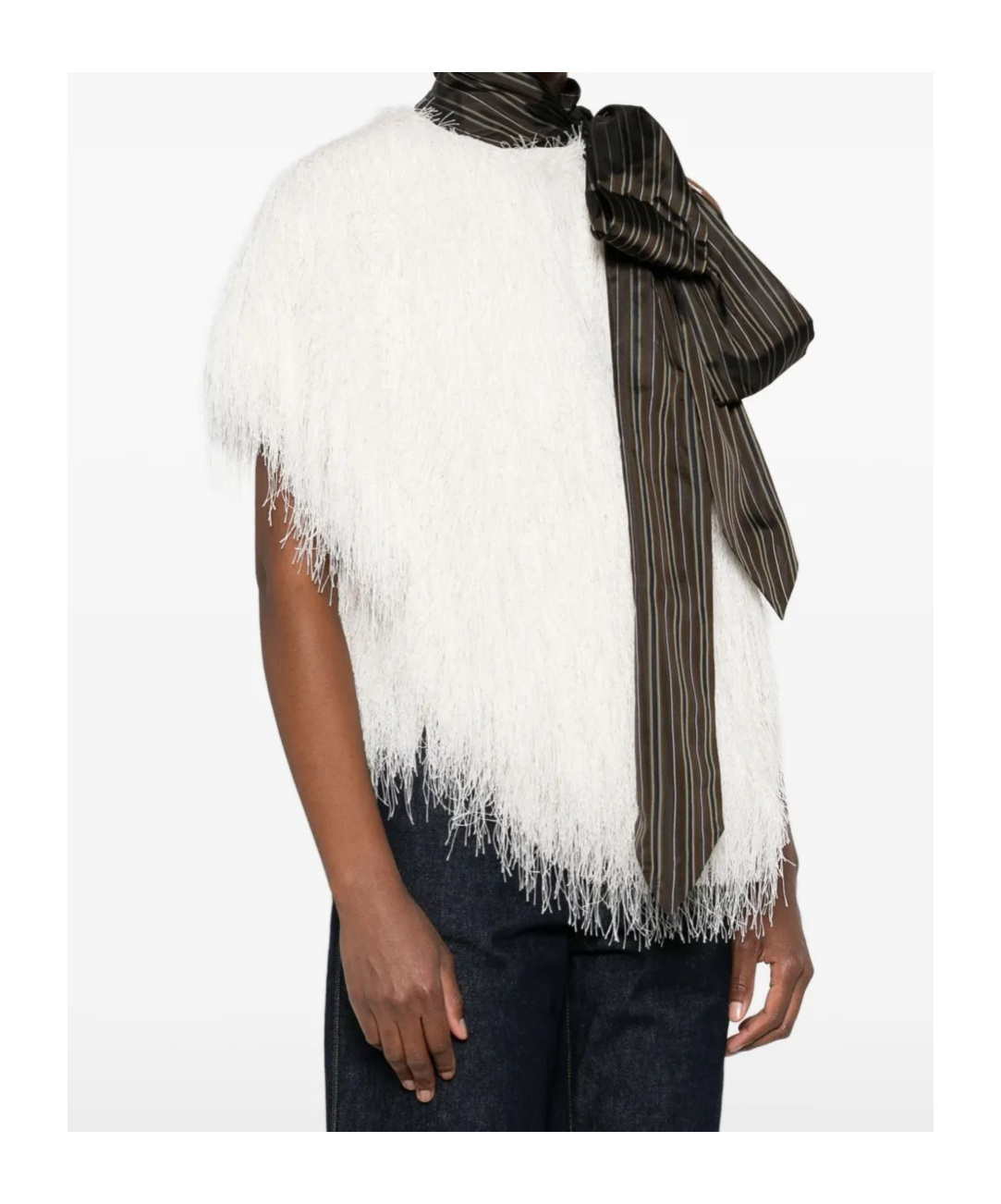 Dries Van Noten Asymmetric Sleeveless Top Fringe Detail In White