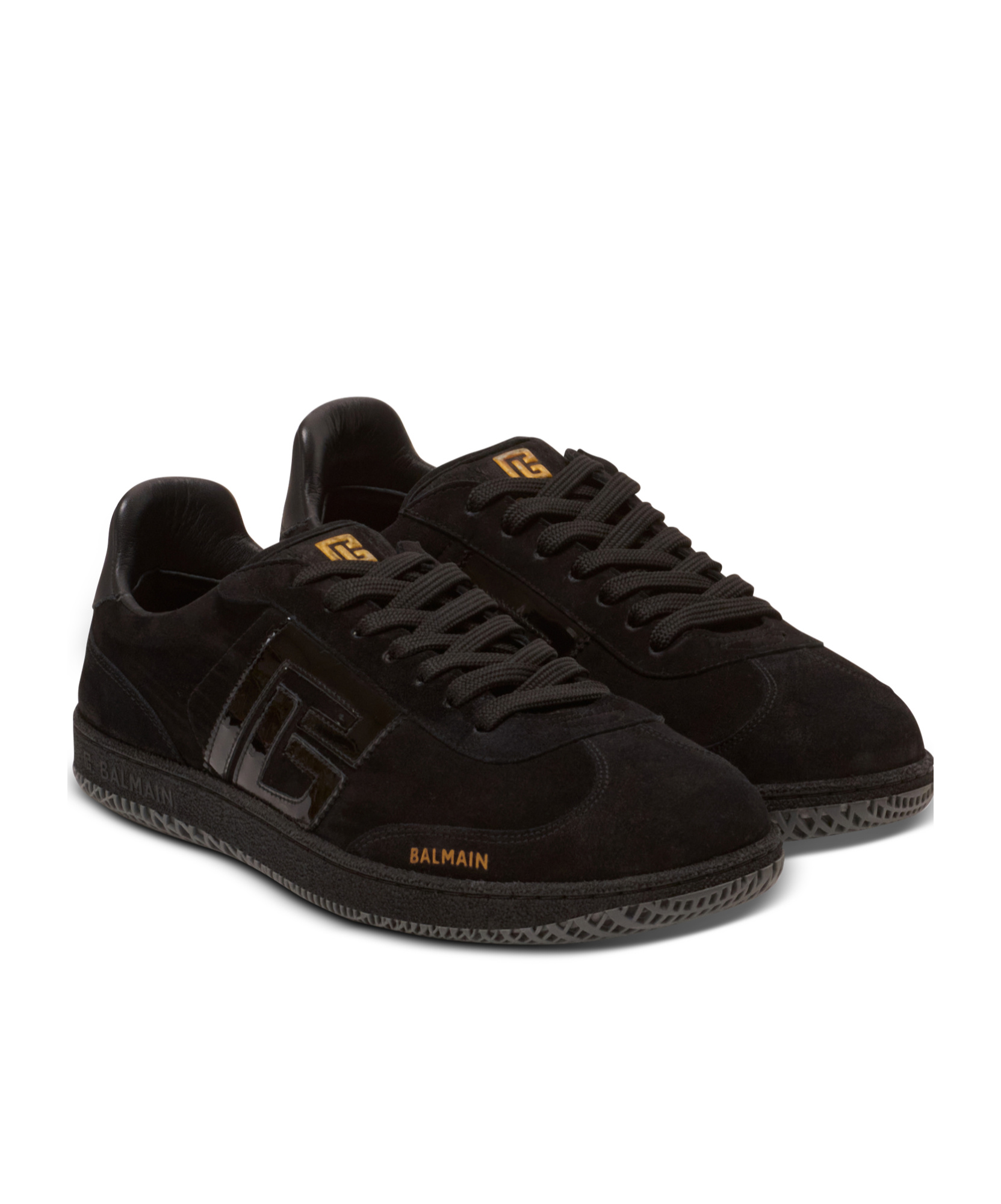 Balmain Swan Suede Low-top Sneakers In Black
