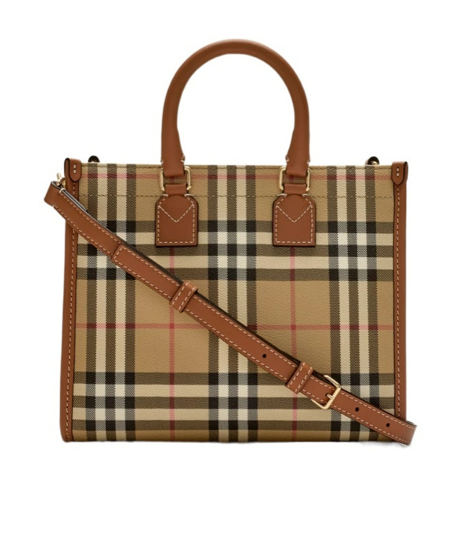 Burberry Freya Check Tote Bag In Brown