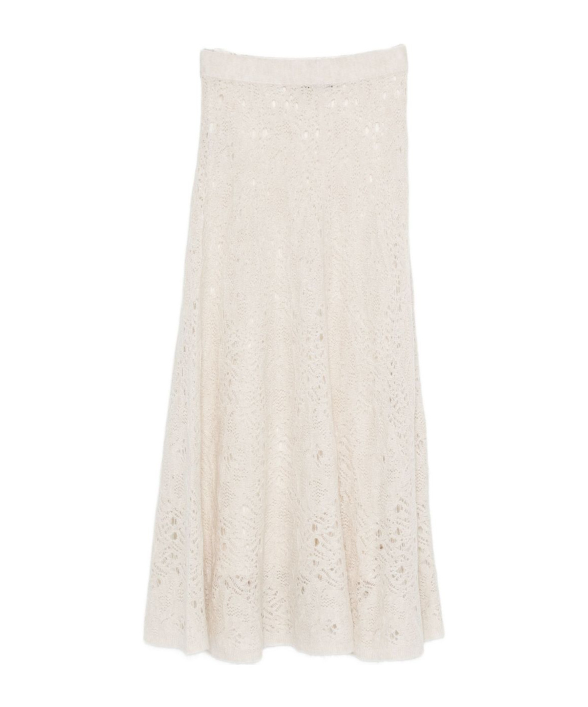 D Exterior Textured Knee-length Skirt With Lace-like Knit In Neutral