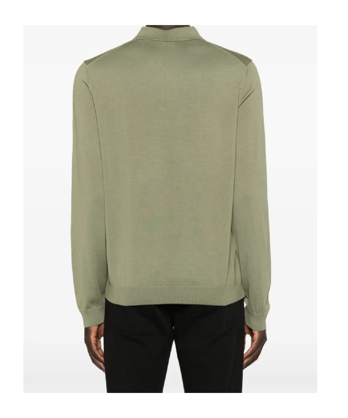 Hugo Boss Long-sleeve Polo Shirt With Classic Collar In Green