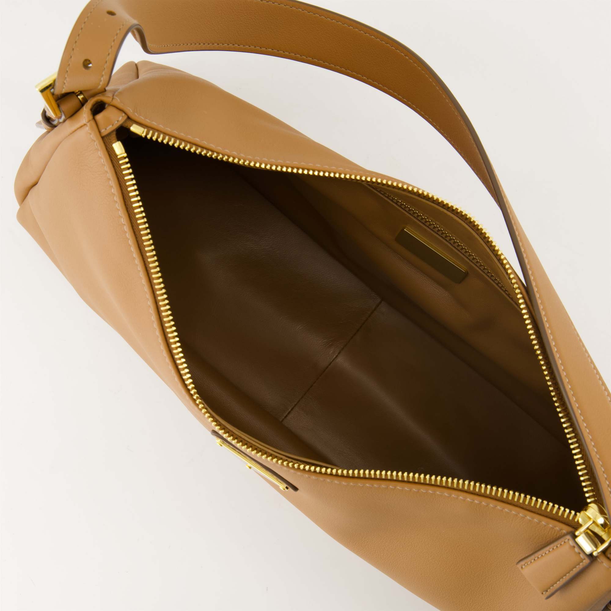 Prada Triangle-logo Zipped Shoulder Bag In Brown