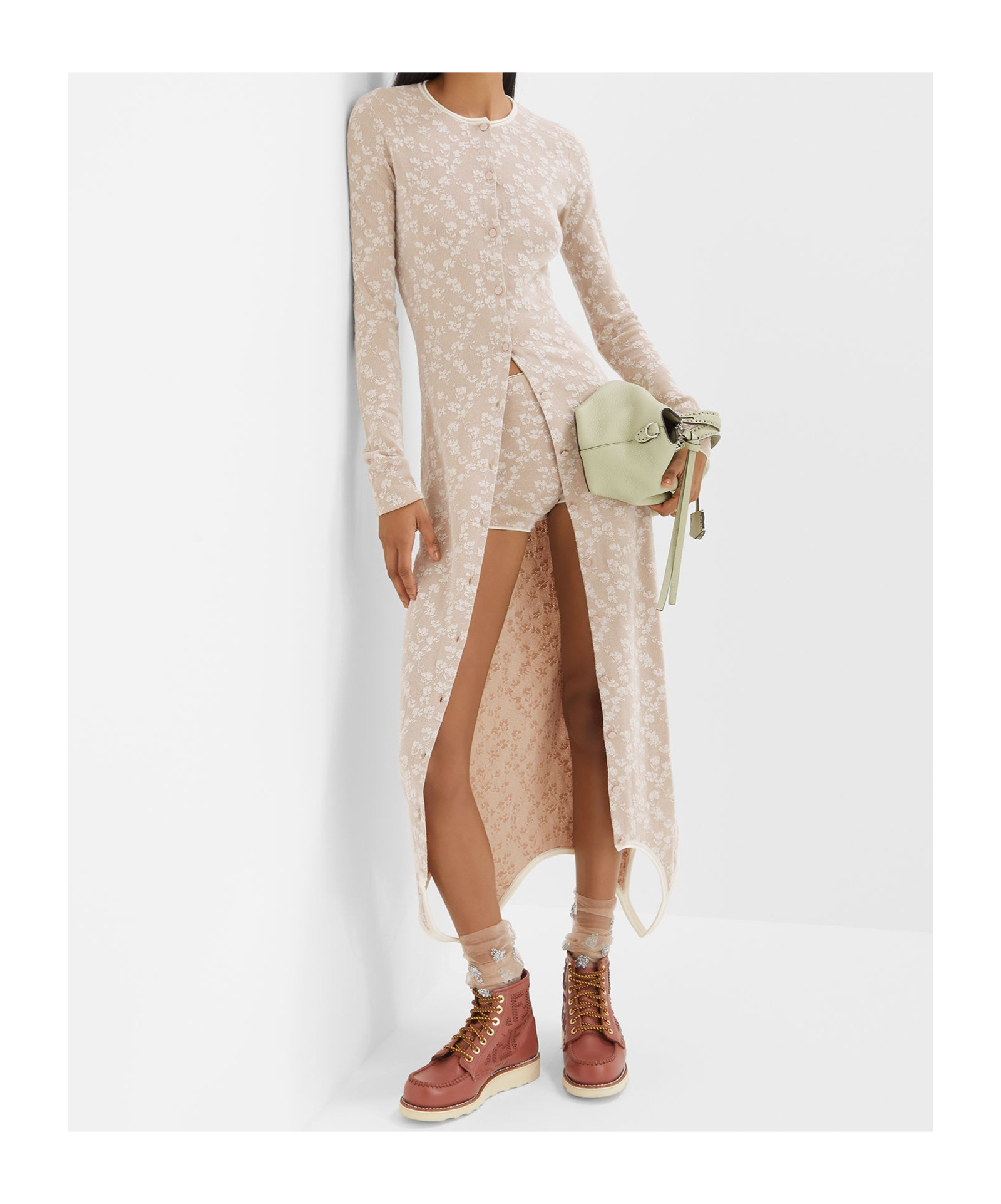 Fendi Embroidered Cotton Blend Dress In Nude