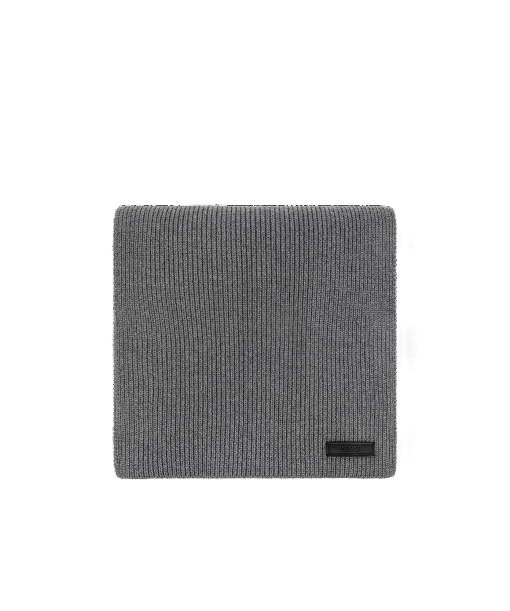 Versace Logo-tag Virgin-wool Scarf In Gray