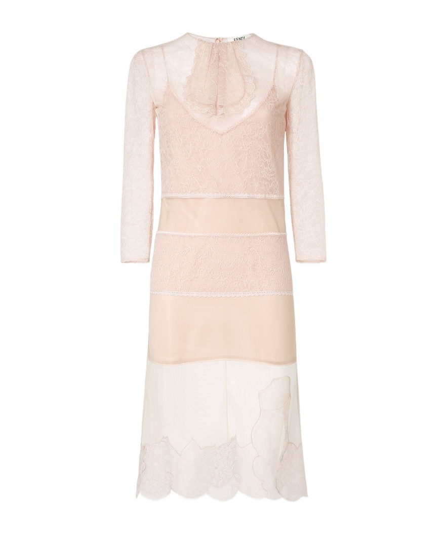 Fendi Trompe-l'oeil Effect Lace Midi Dress In Neutral