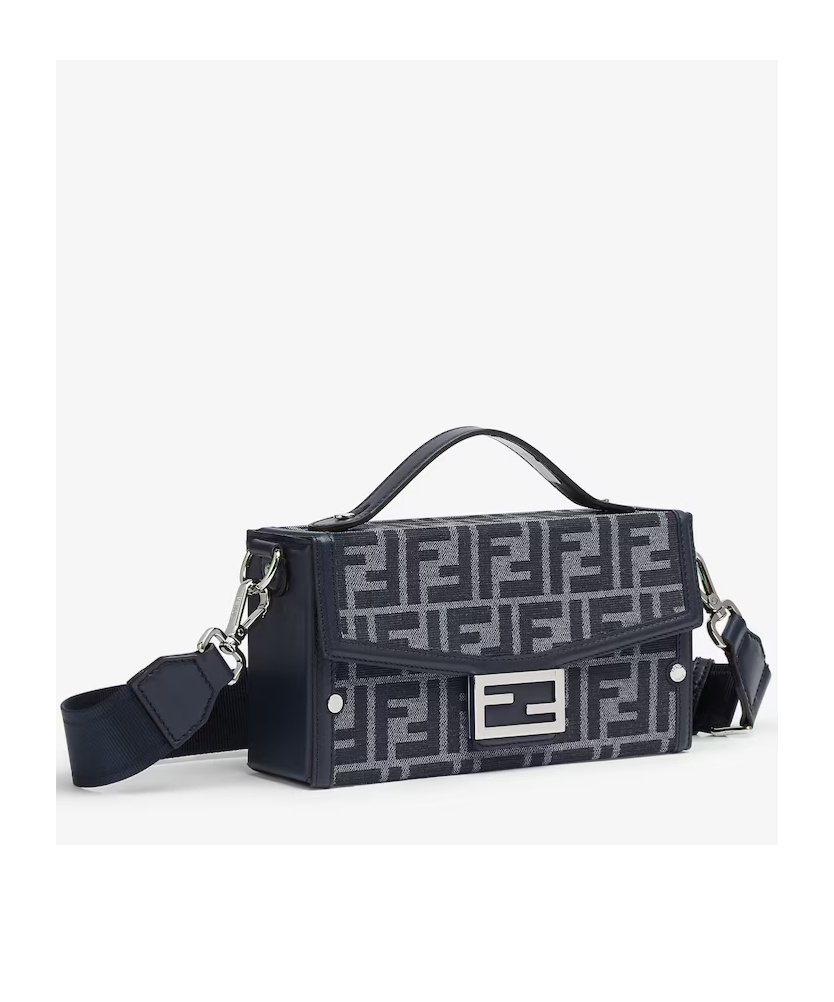 FENDI BLUE FF JACQUARD AND BLUE LEATHER BAG