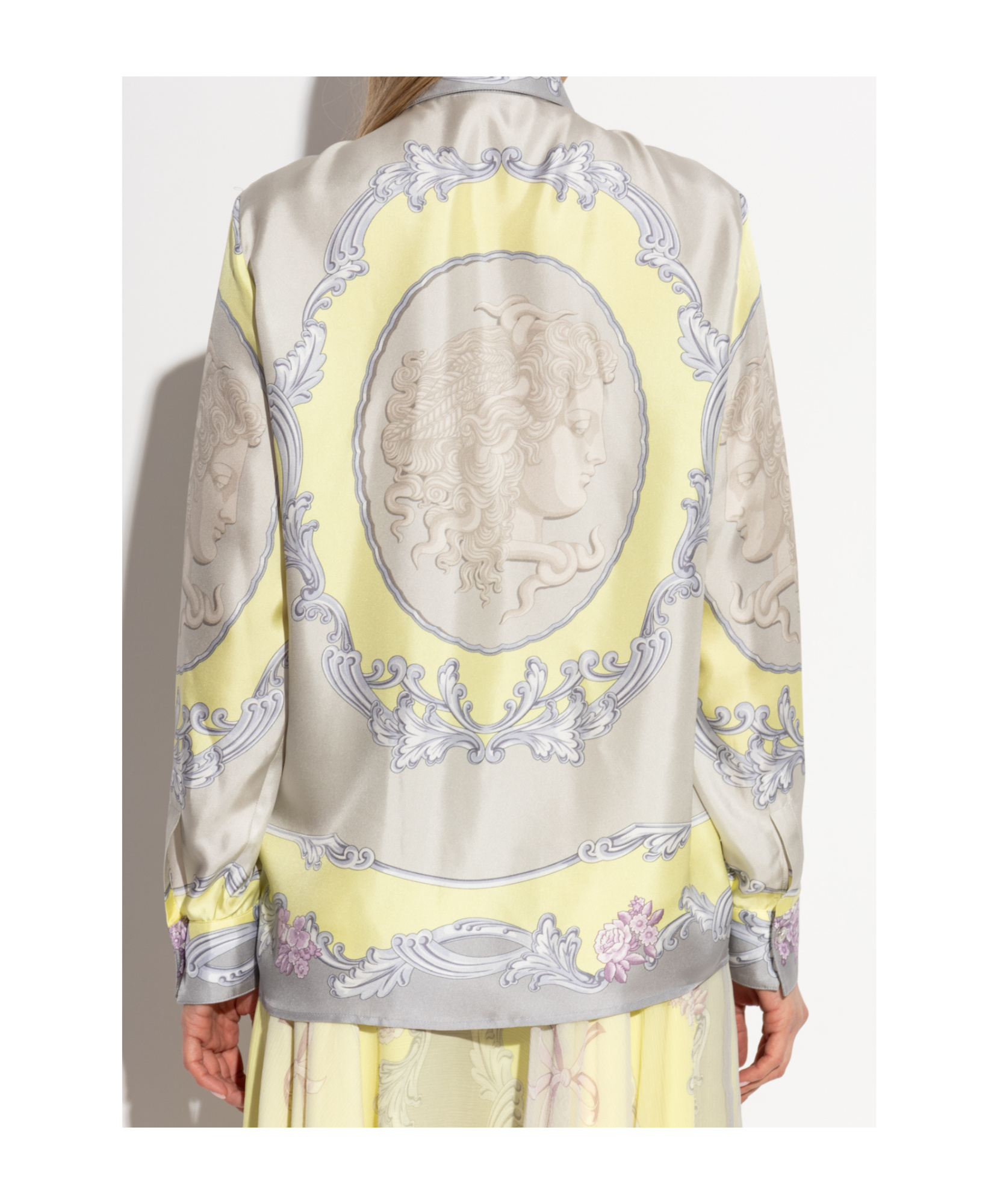 Versace Cameo Long-sleeved Silk Shirt In Nude