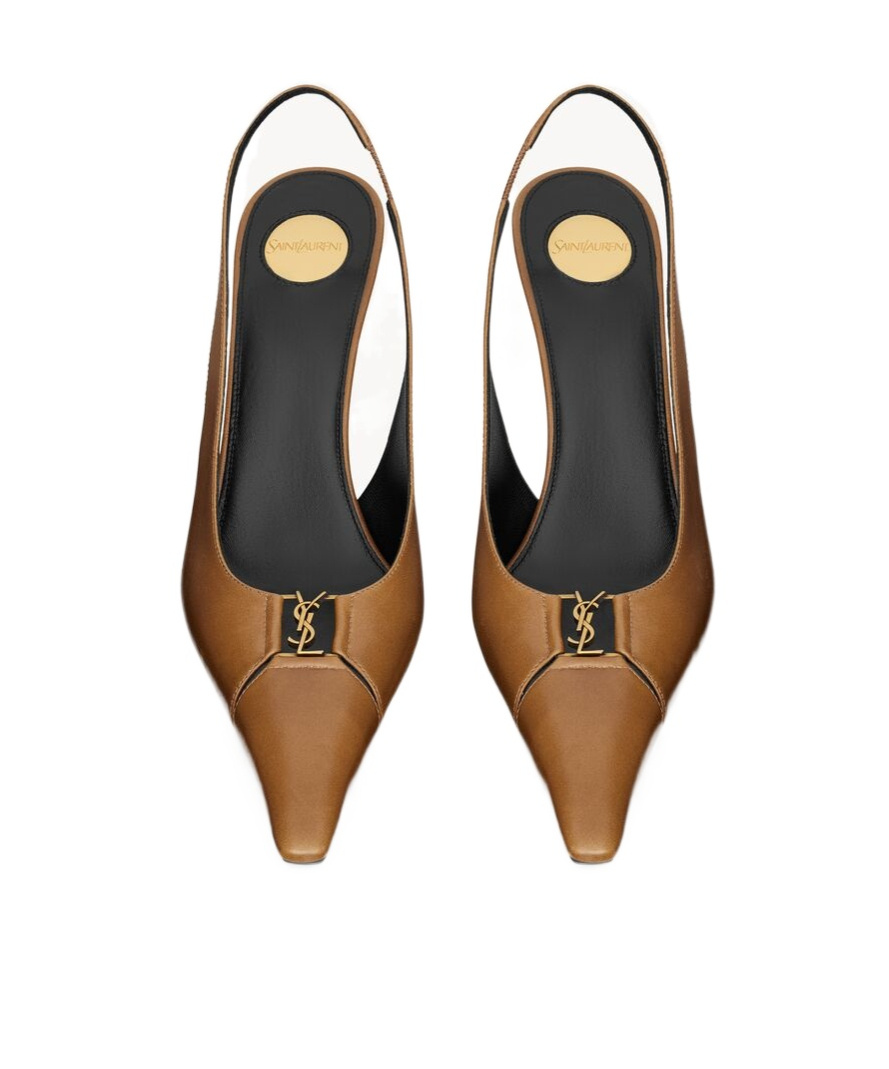 Saint Laurent Leather Babylone Slingback Pumps 90 In Macadamia Nut