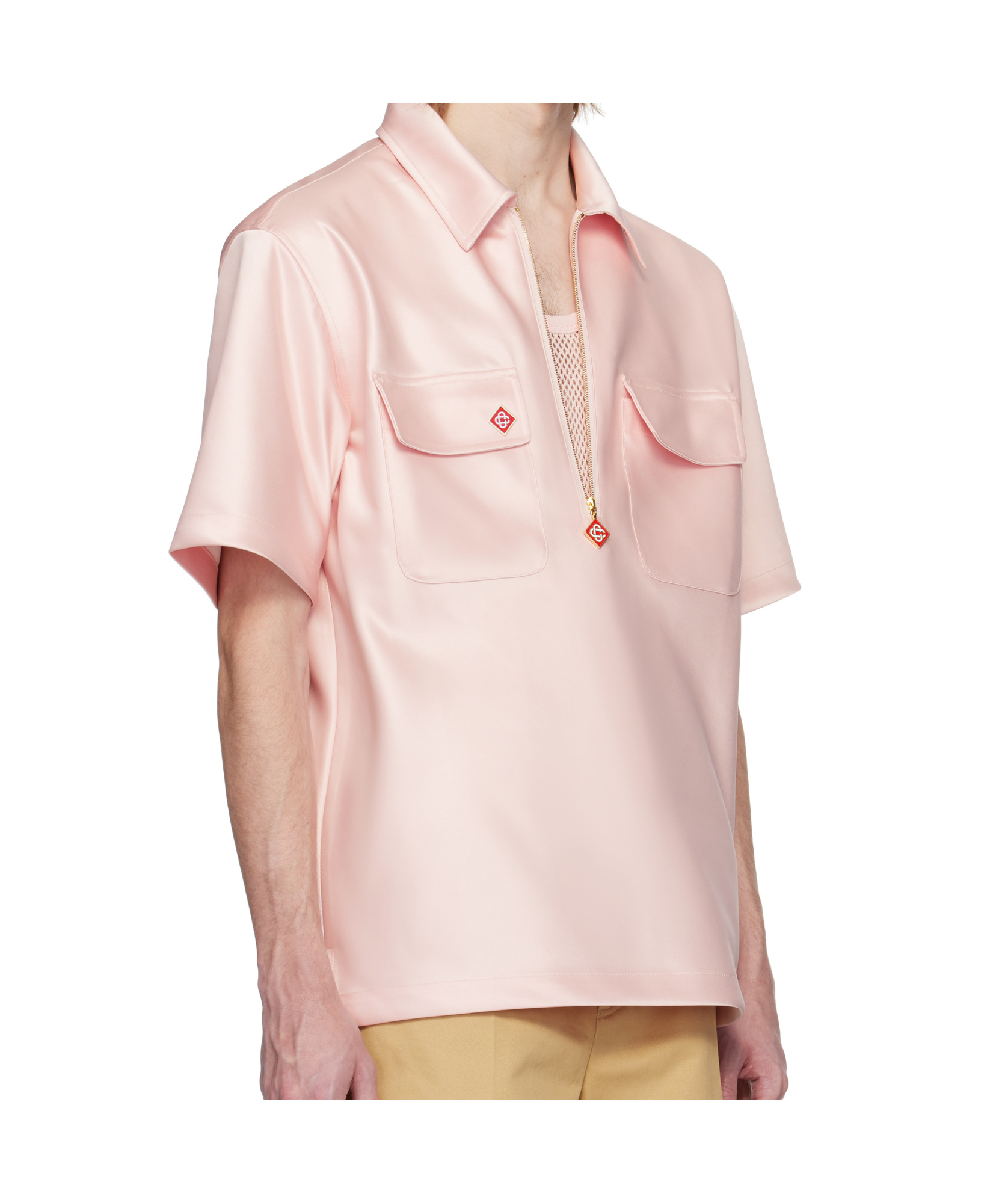 Casablanca Pink Satin Quarter Zip Shirt In Nude