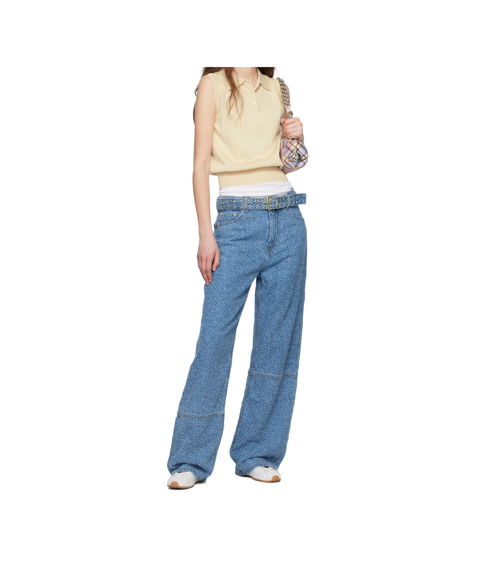 Ganni Fluffy Denim Izey Wide-leg Jeans In Blue