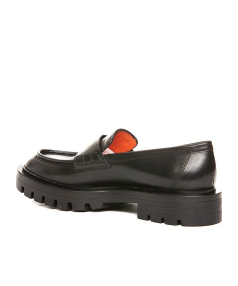Santoni Women's Polished Black Leather Penny Loafer In Black