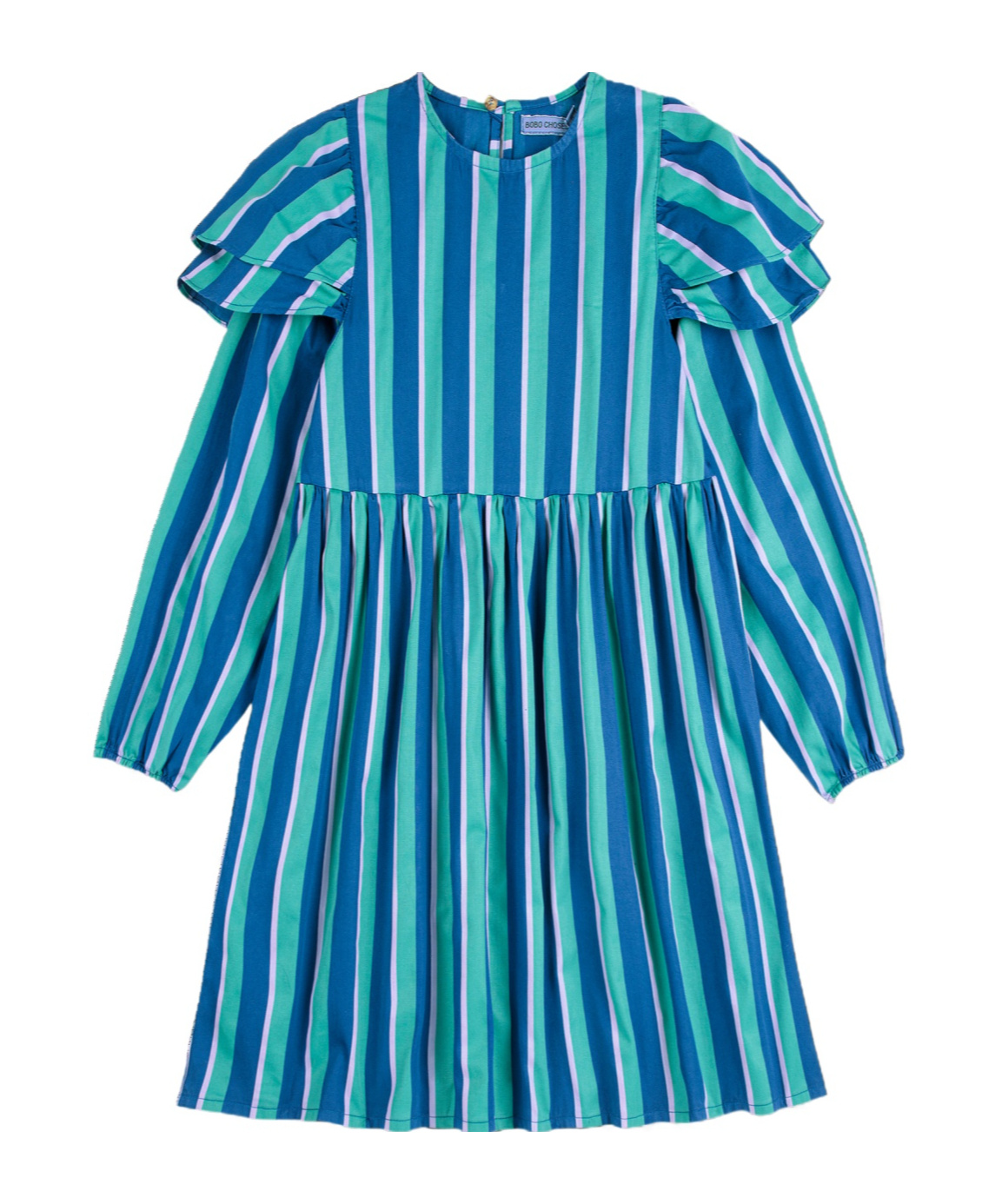 Bobo Choses Ruffle-sleeve Striped Dress In Blue
