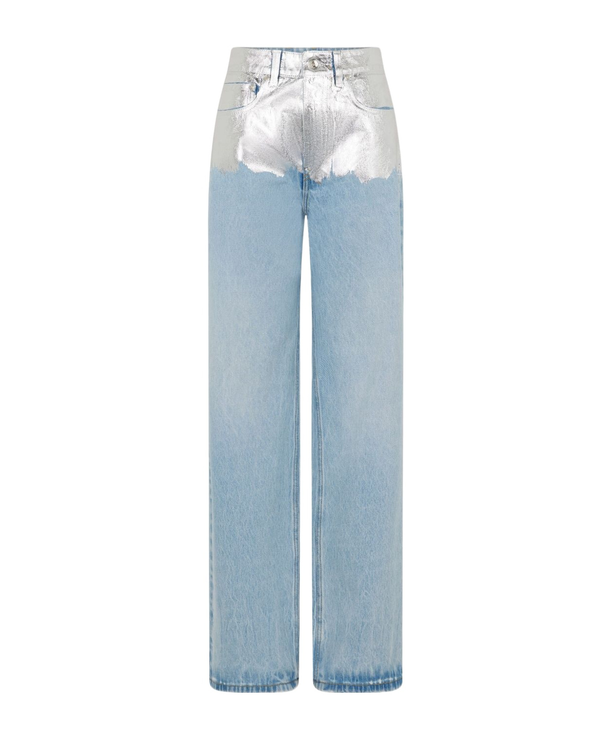Shop Rabanne Metallic Detailing Jeans In Light Blue / Silver