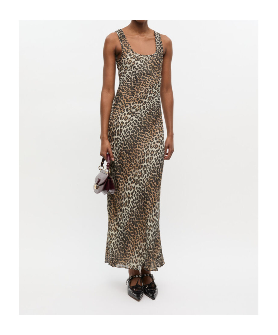 Ganni Animal Print Scoop Neckline Floor-length Dress