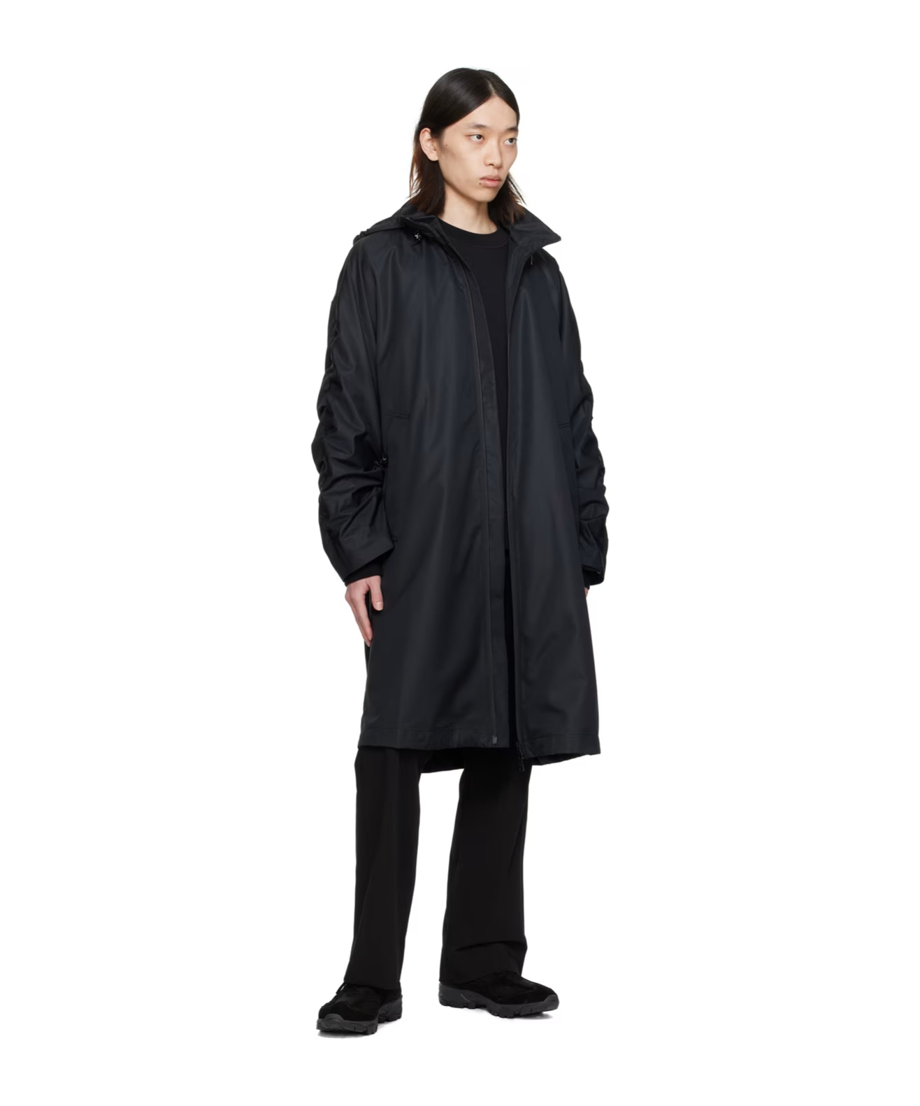 Wooyoungmi Pleated Stand-neck Coat In Black