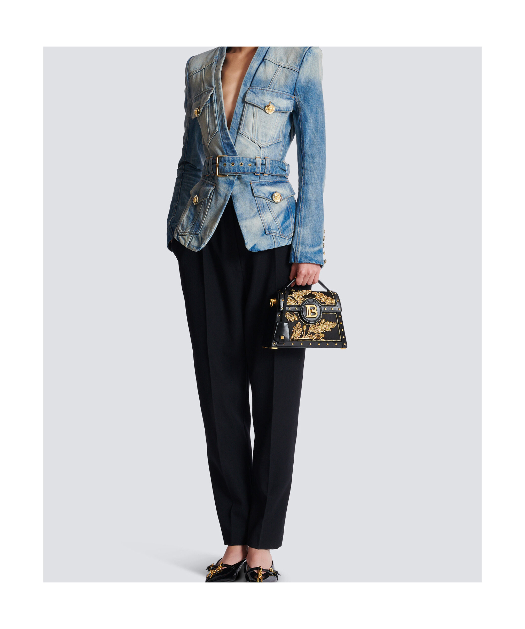 Balmain B-buzz Dynasty Bag In Embroidered Satin In Black