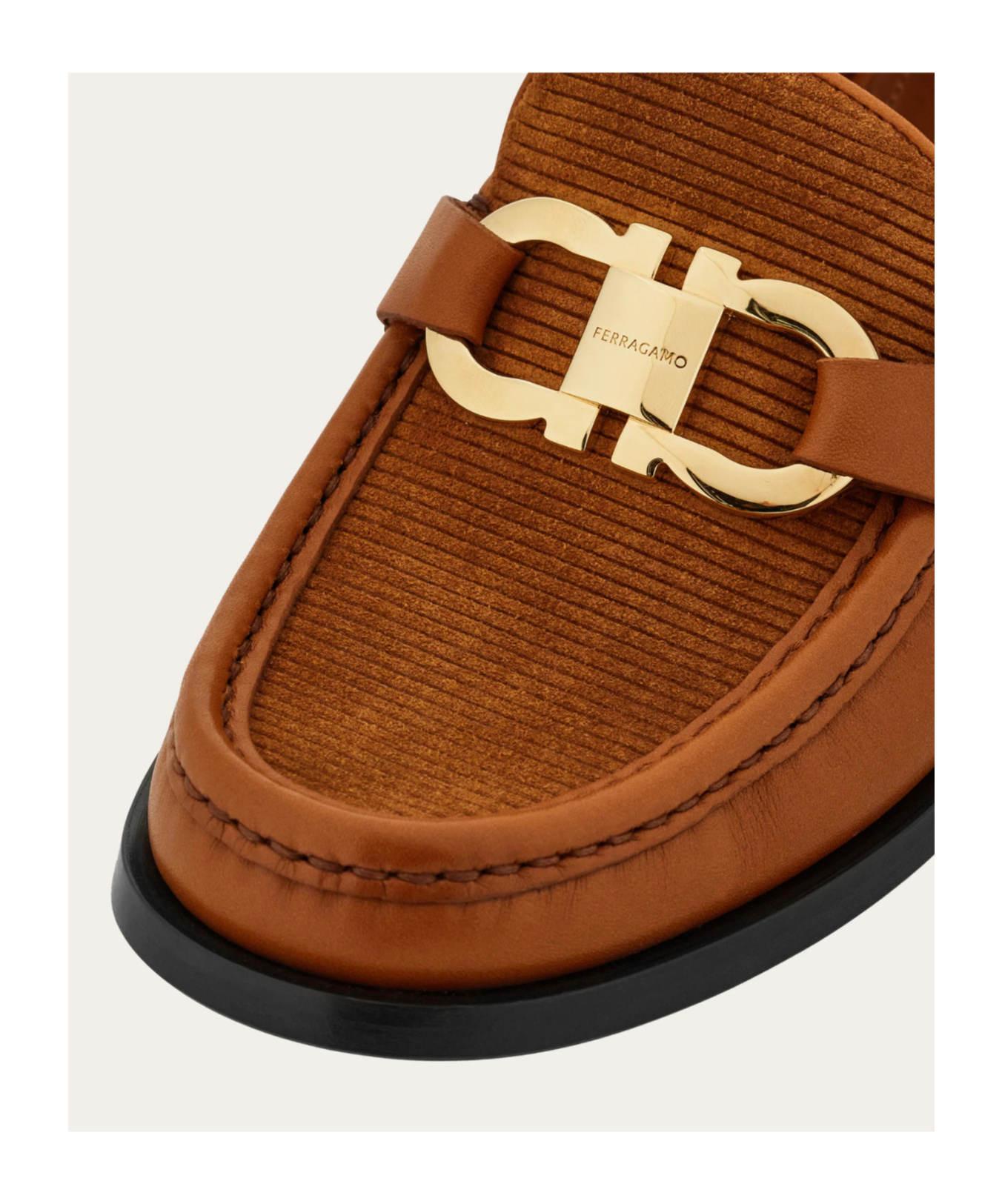Ferragamo Moccasin With Gancini Ornament In Brown