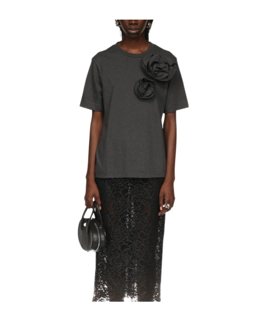 Simone Rocha Rose-appliqu� Cotton T-shirt In Gray