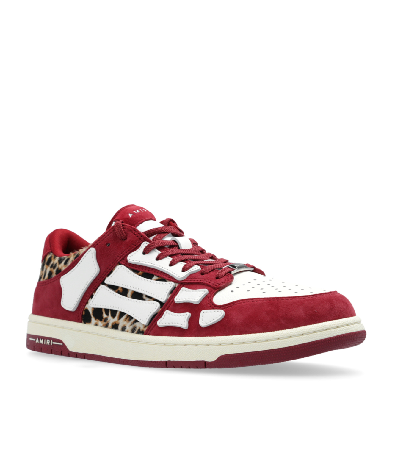 Amiri Burgundy Leopard Skel-top Sneakers In White