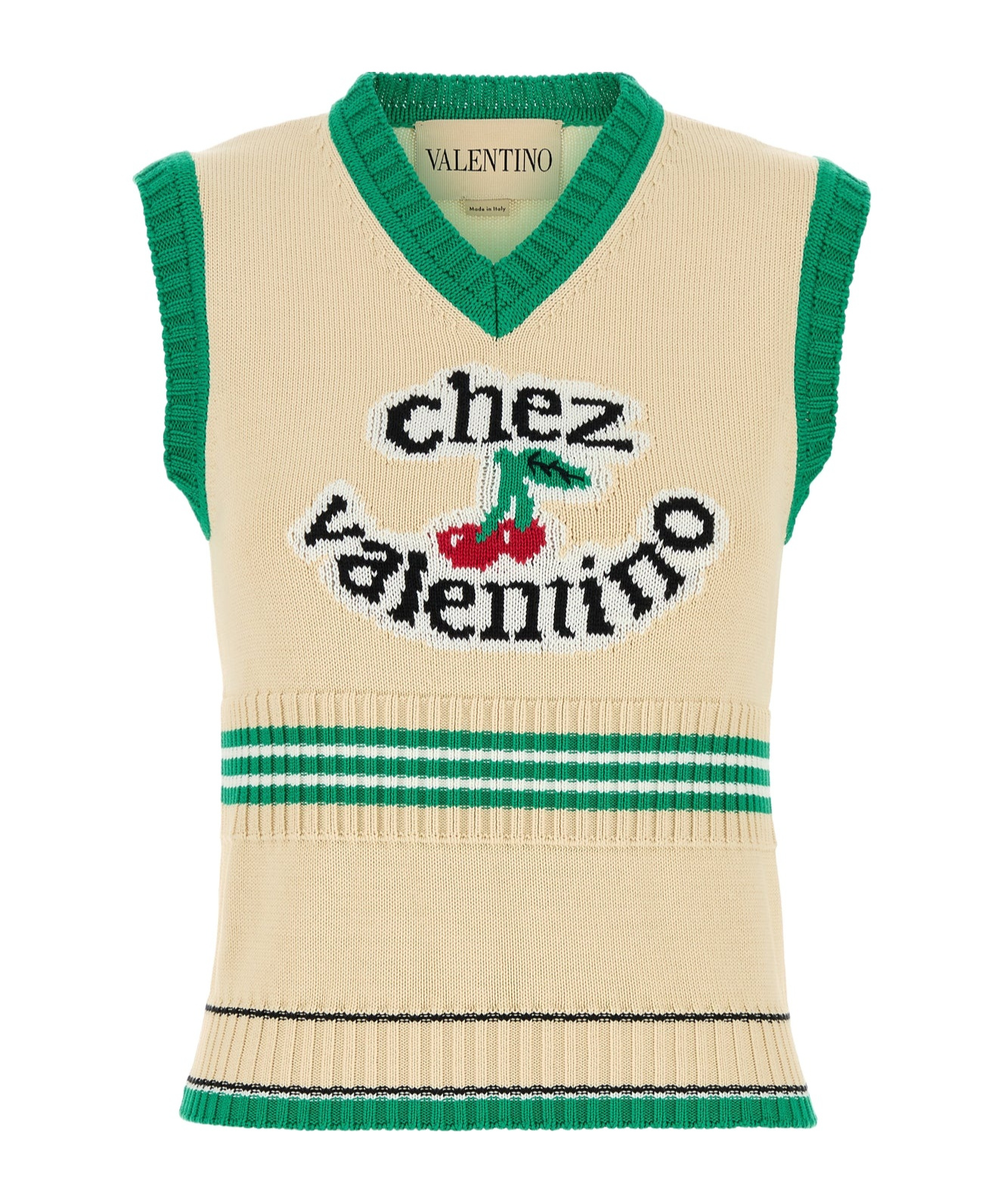 Valentino Cotton Vest With Ribbed Trim And Striped Pattern In Brown