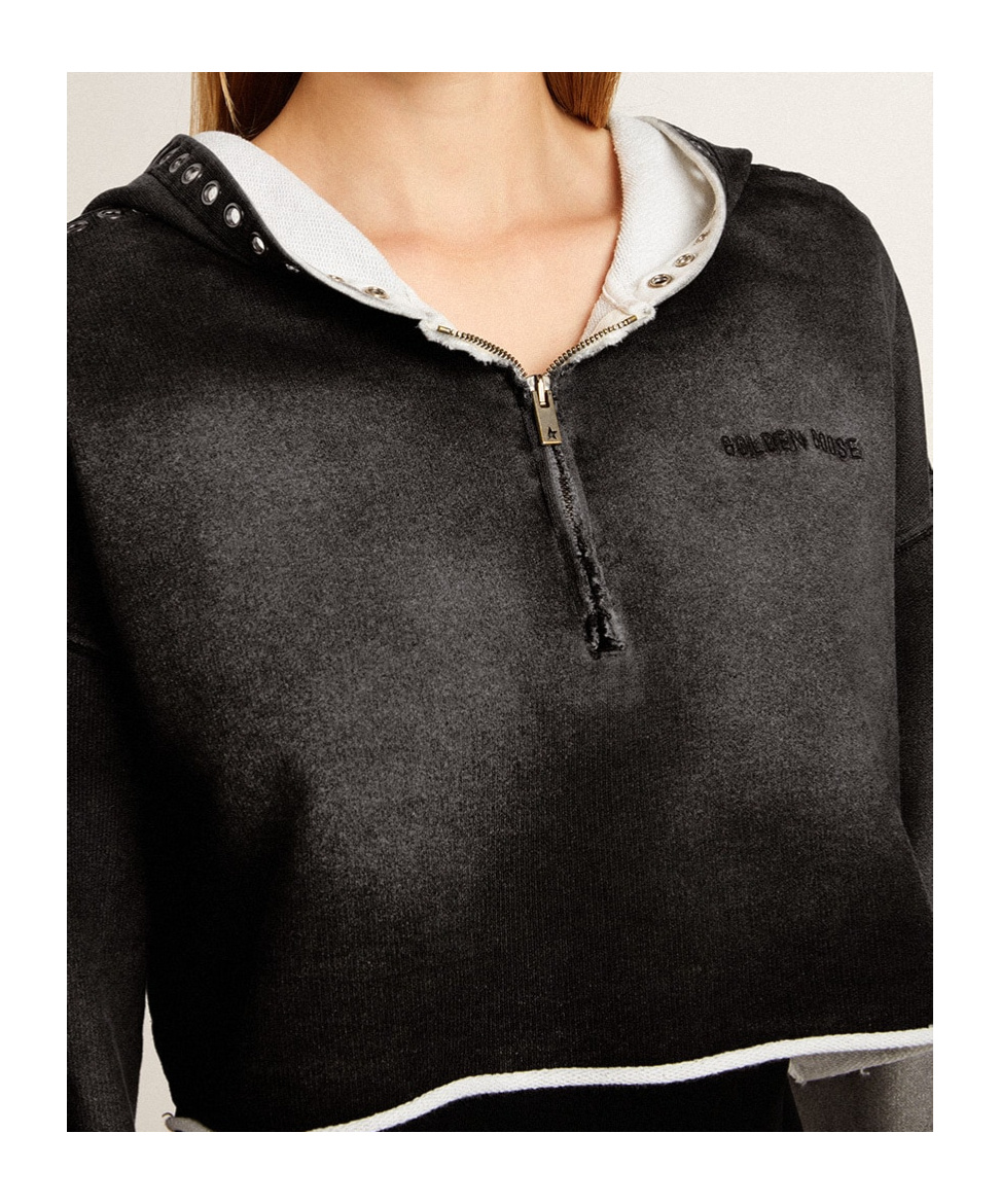 Golden Goose Long-sleeved Short Sweatshirt In Black