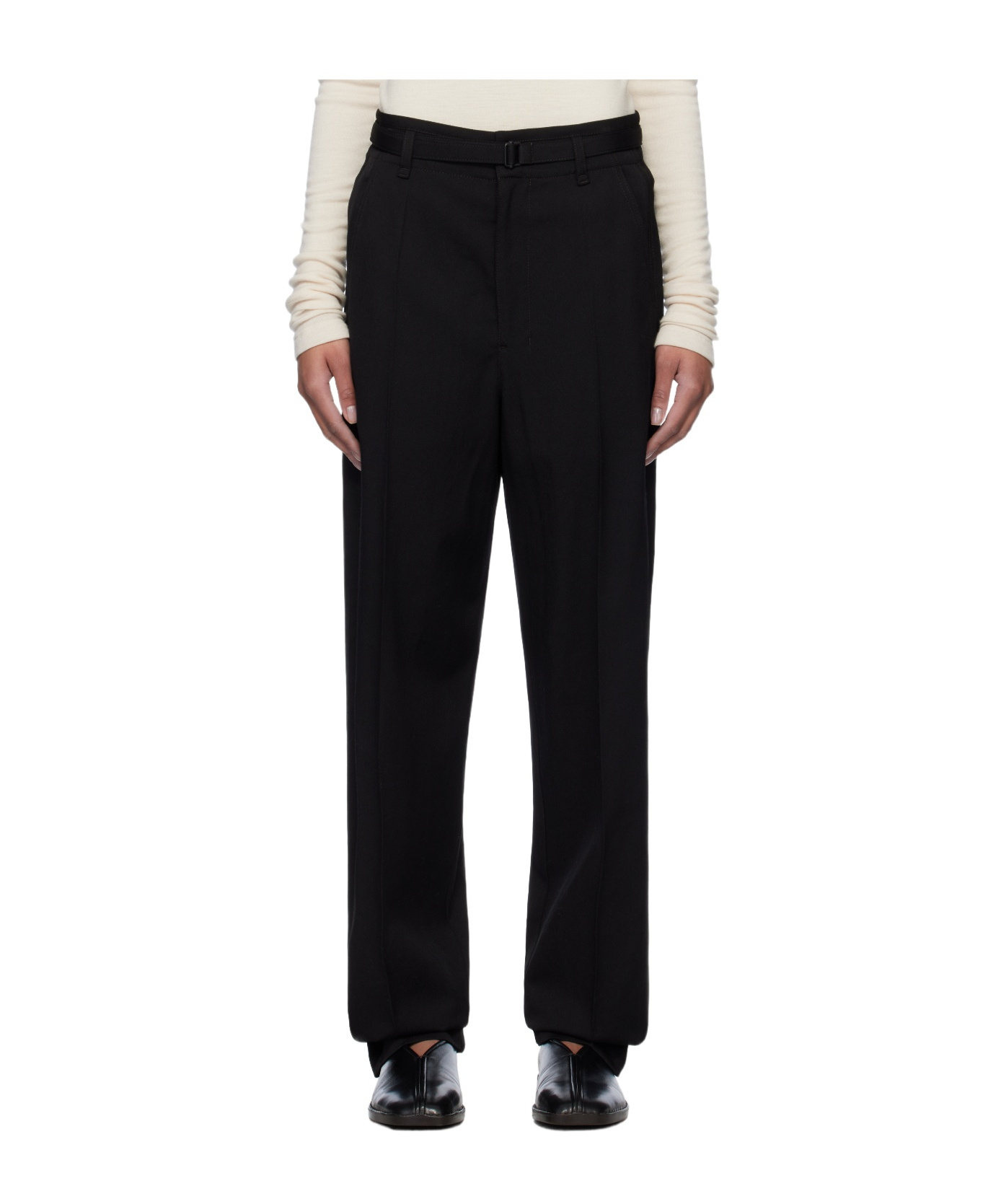 Lemaire Black Belted Soft Tailored Trousers In Black