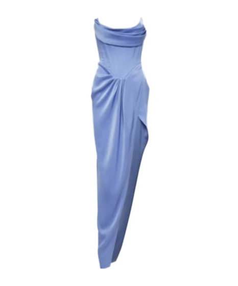 Alex Perry Satin Crepe Draped Bustier Gown In Blue