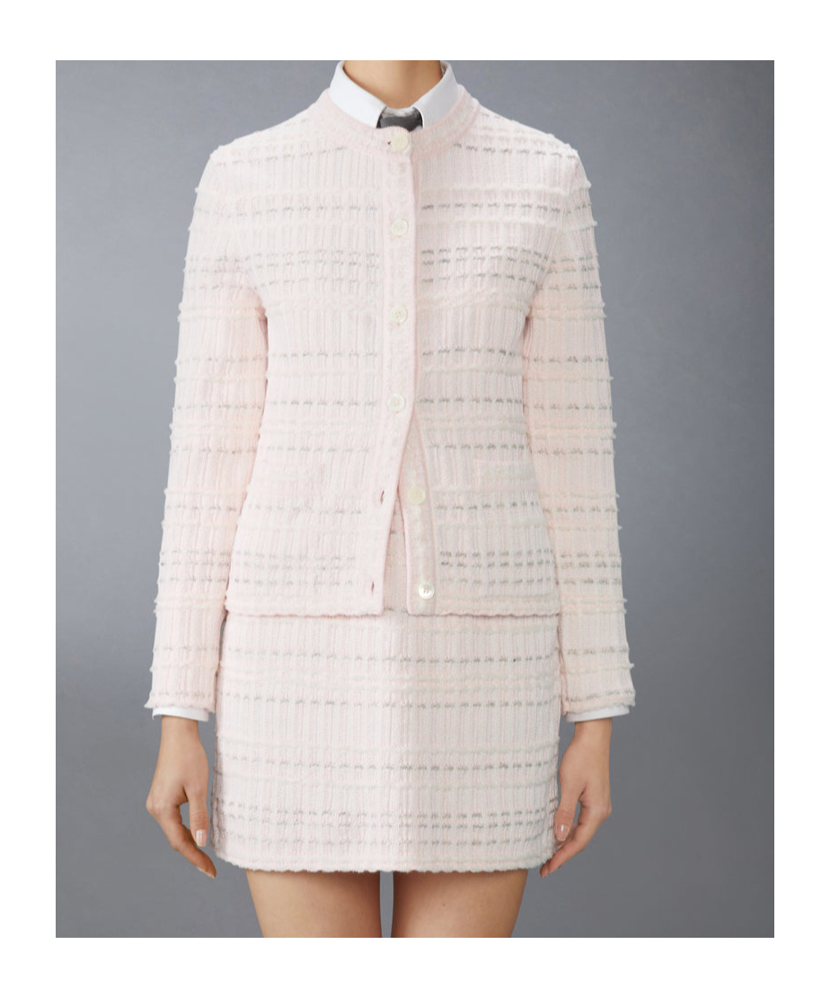 Thom Browne Seersucker Cotton Cardigan In Pink